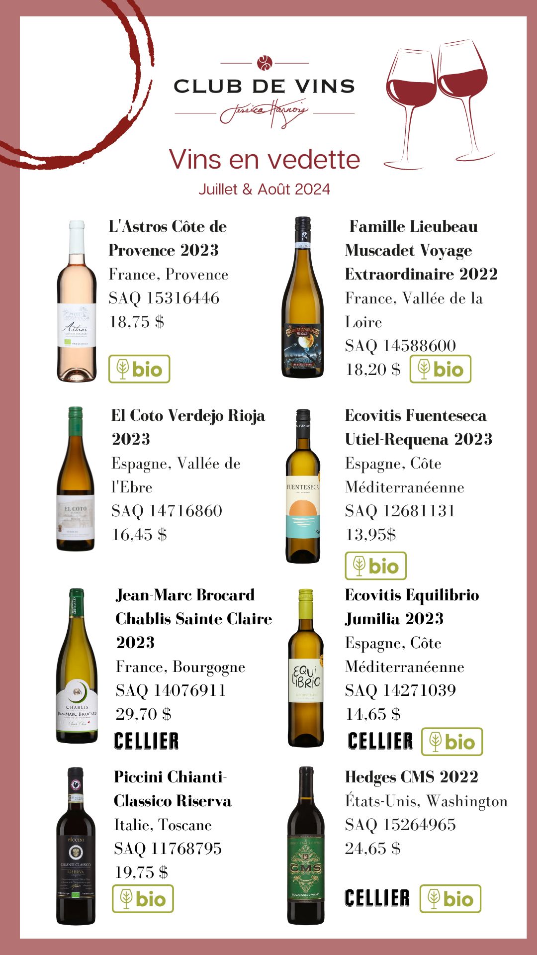 Vins en vedette Juillet et Août 2024